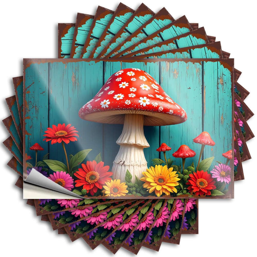 Decal Fluffy, Football Hard A Whimsical Garden Scene with Vibrant Flowers and A Giant Mushroom. | Fall Door Decor(8X12CM)