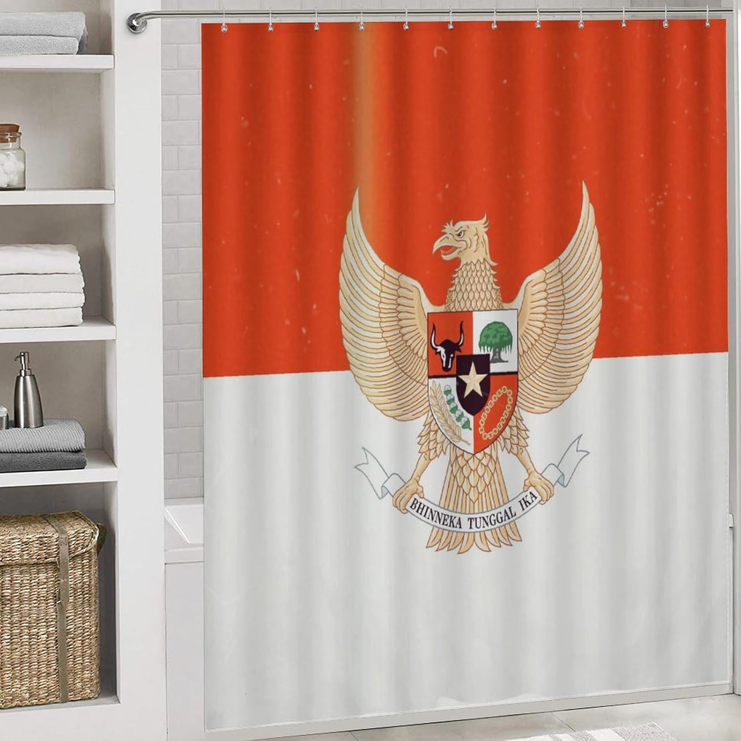Vintage Indonesian Flag Indonesia Emblem Modern Bathroom Sets with Shower Curtain and Rugs Decor 4 Pcs with 12 Hooks