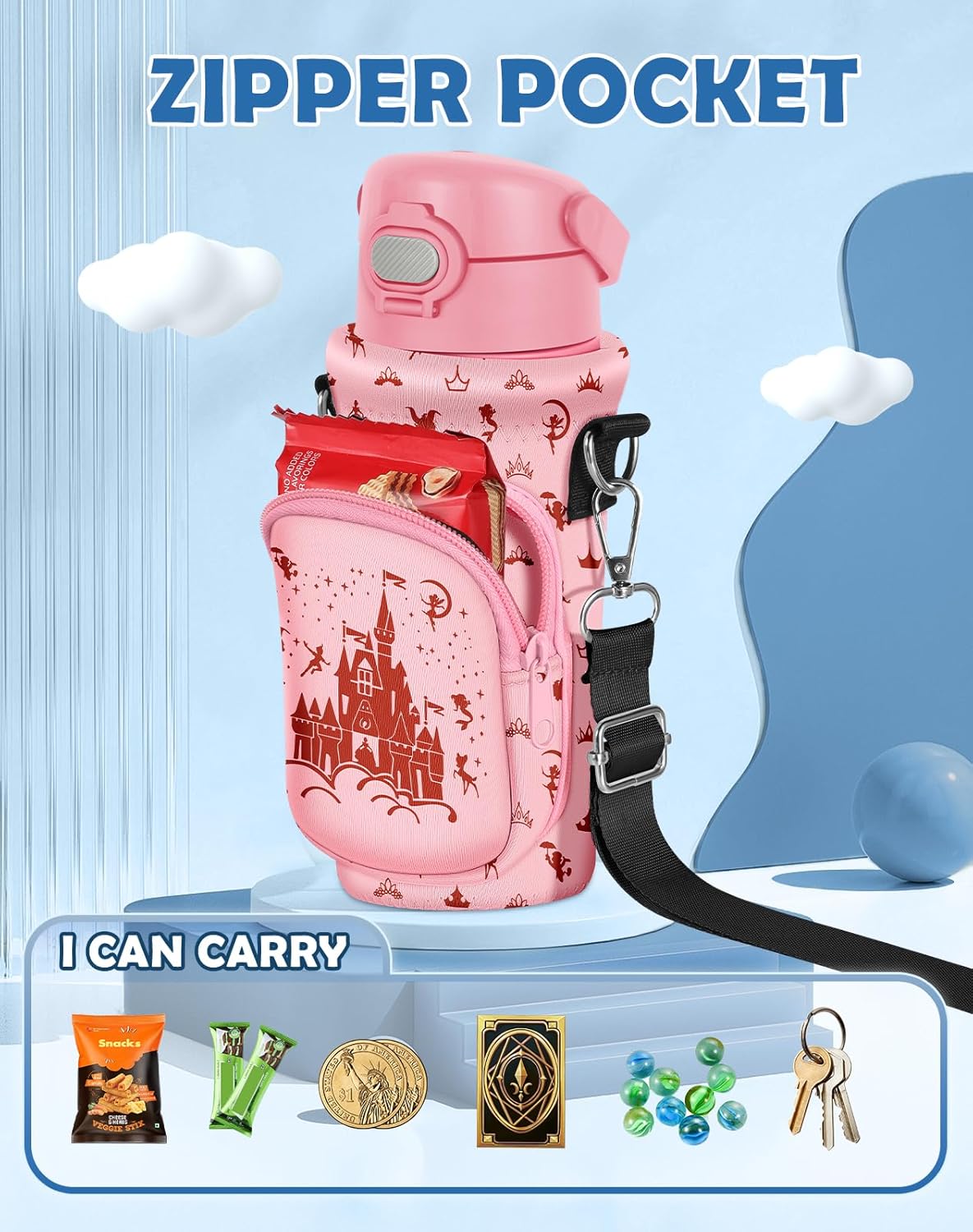 Water Bottle Carrier with Strap - Insulated Neoprene Water Bottle Holder Bag with Pocket for 14-20 oz - Image 4