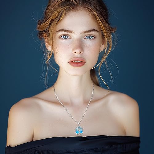 Miniatura 6 de Eusense Collar de ópalo para mujeres y hombres, joyería de ópalo azul y blanco de plata de ley 925 con dije de ópalo auténtico, regalo
