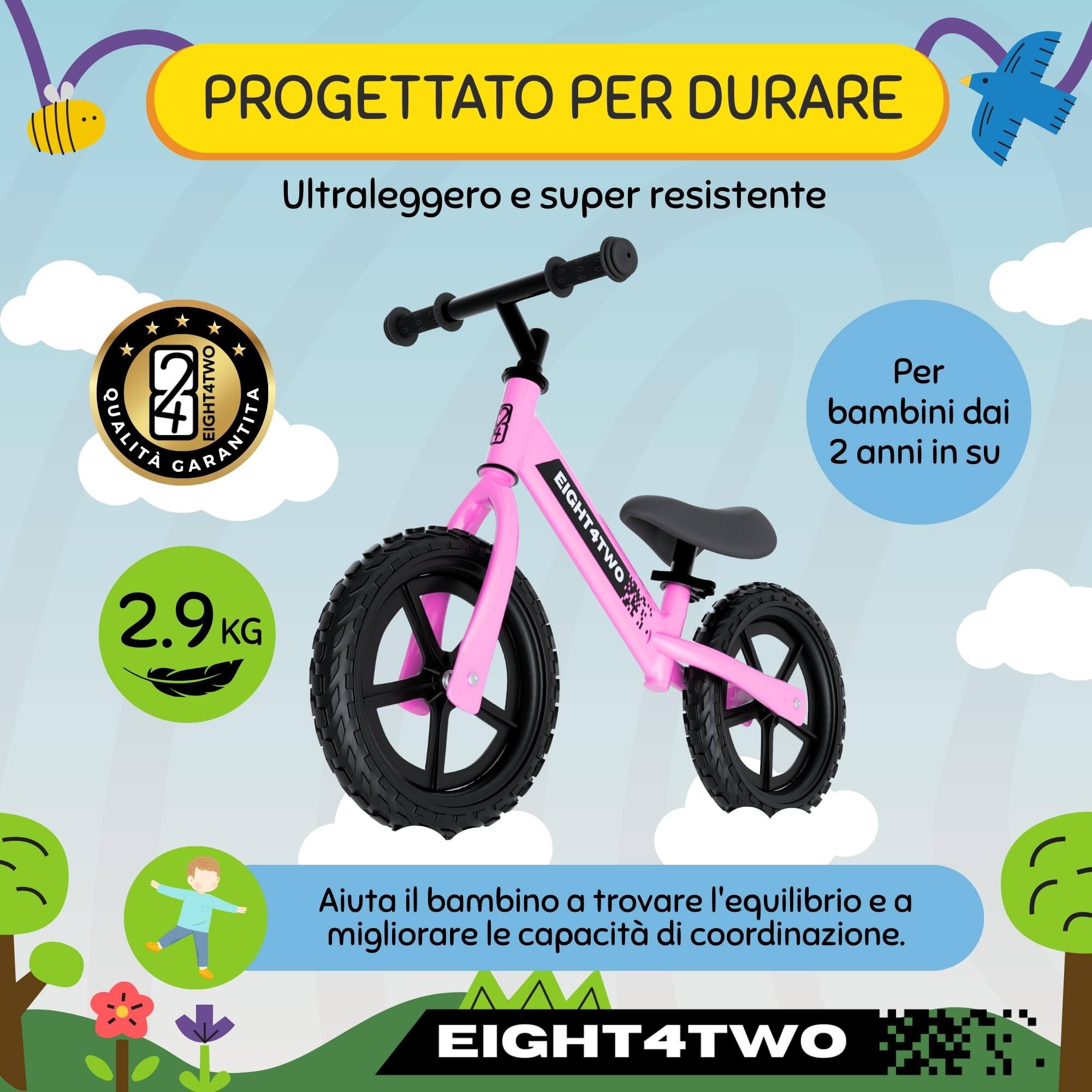 Bicicleta Infantil Seguridad Bicicleta Sin Pedales Para Niños 2-5 Años - Aprende Equilibrio, Cuadro De Acero, Ruedas 10 Pulgadas