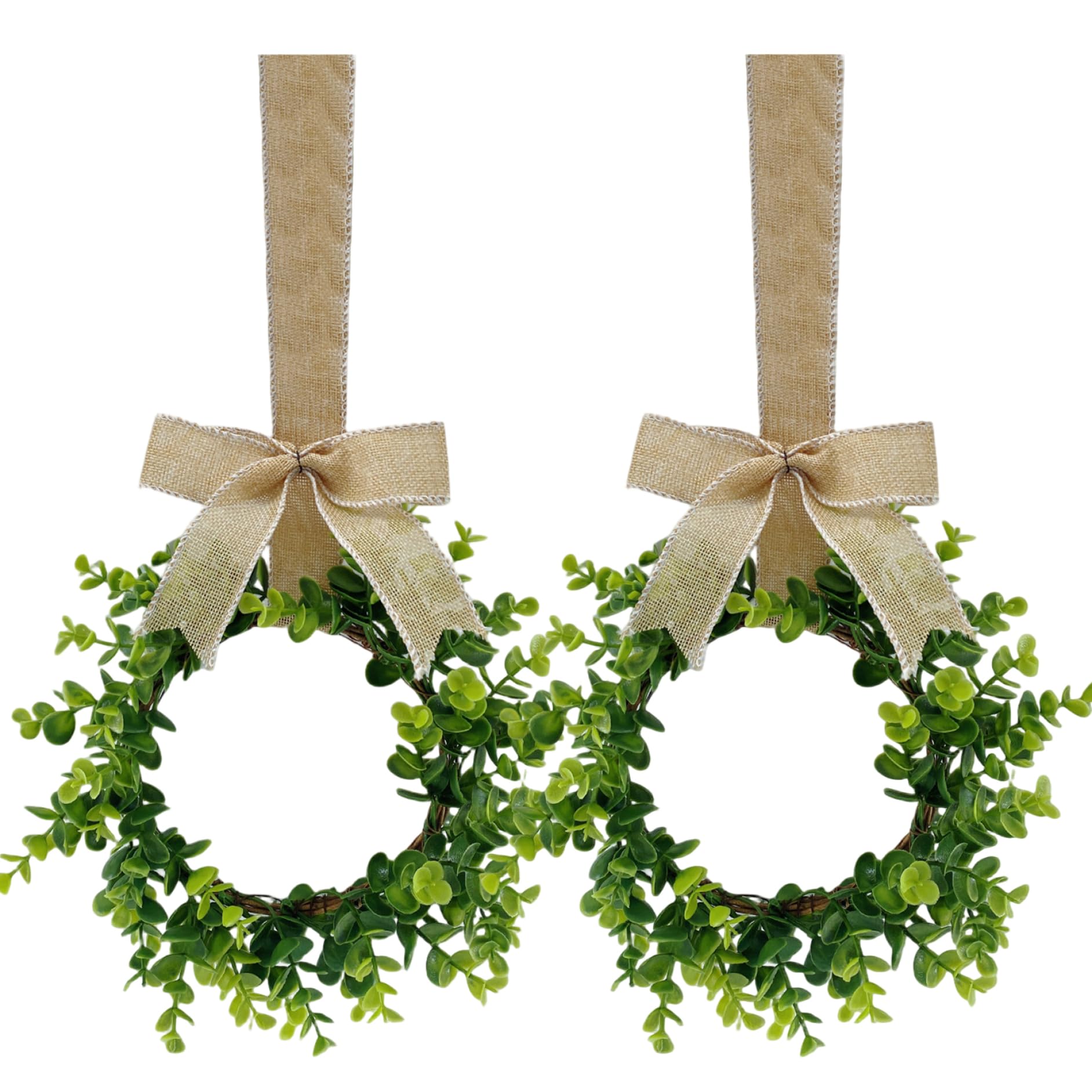 Couronne de buis 2 pièces déco porte d'entrée et ruban de jute