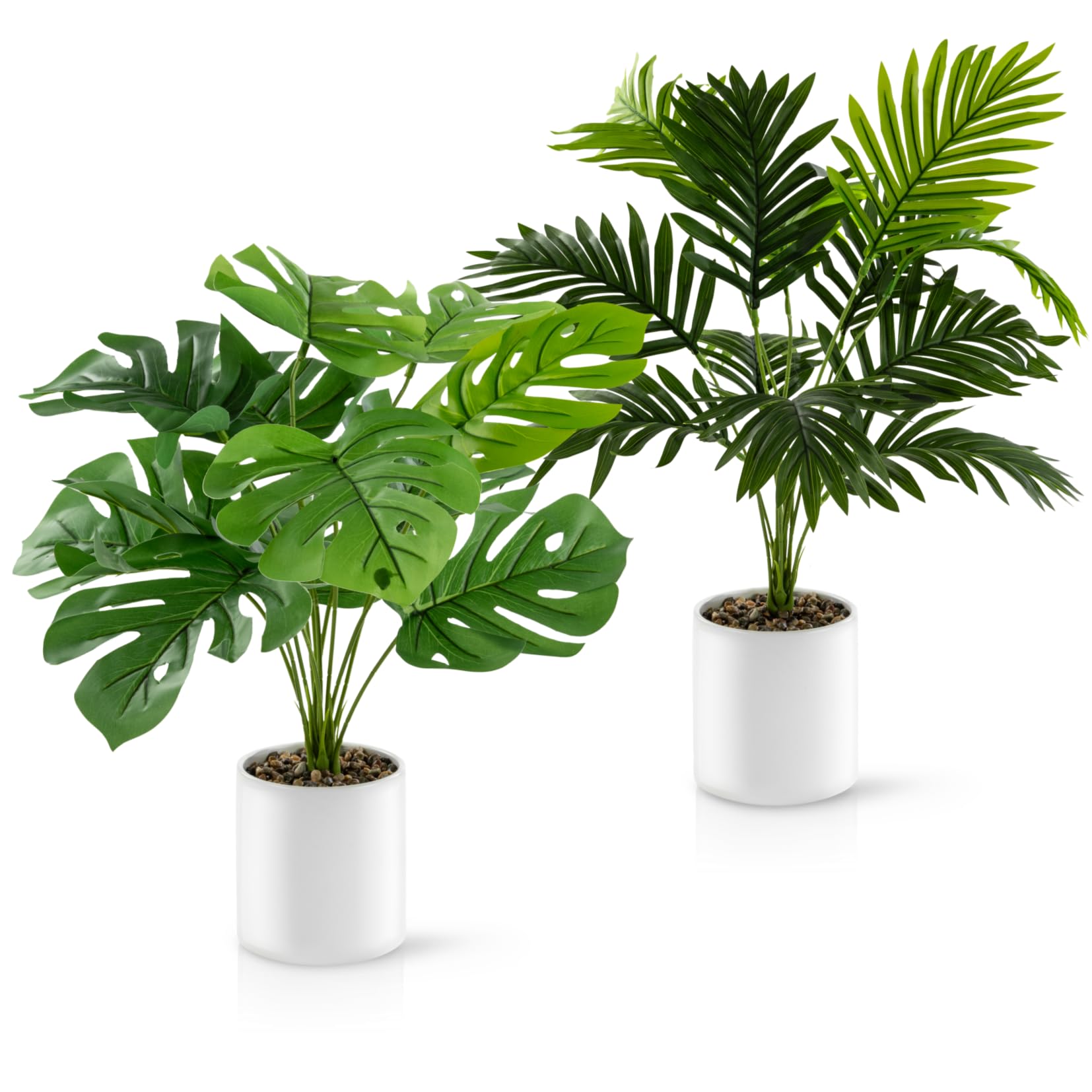 PASCH® 2er Set Monstera künstlich und Areca Kunstpalme (60cm) in weißen Keramiktöpfen: Kunstpflanzen groß | Kunstpflanzen wie echt | Fake Plant | Künstliche Pflanzen im Topf