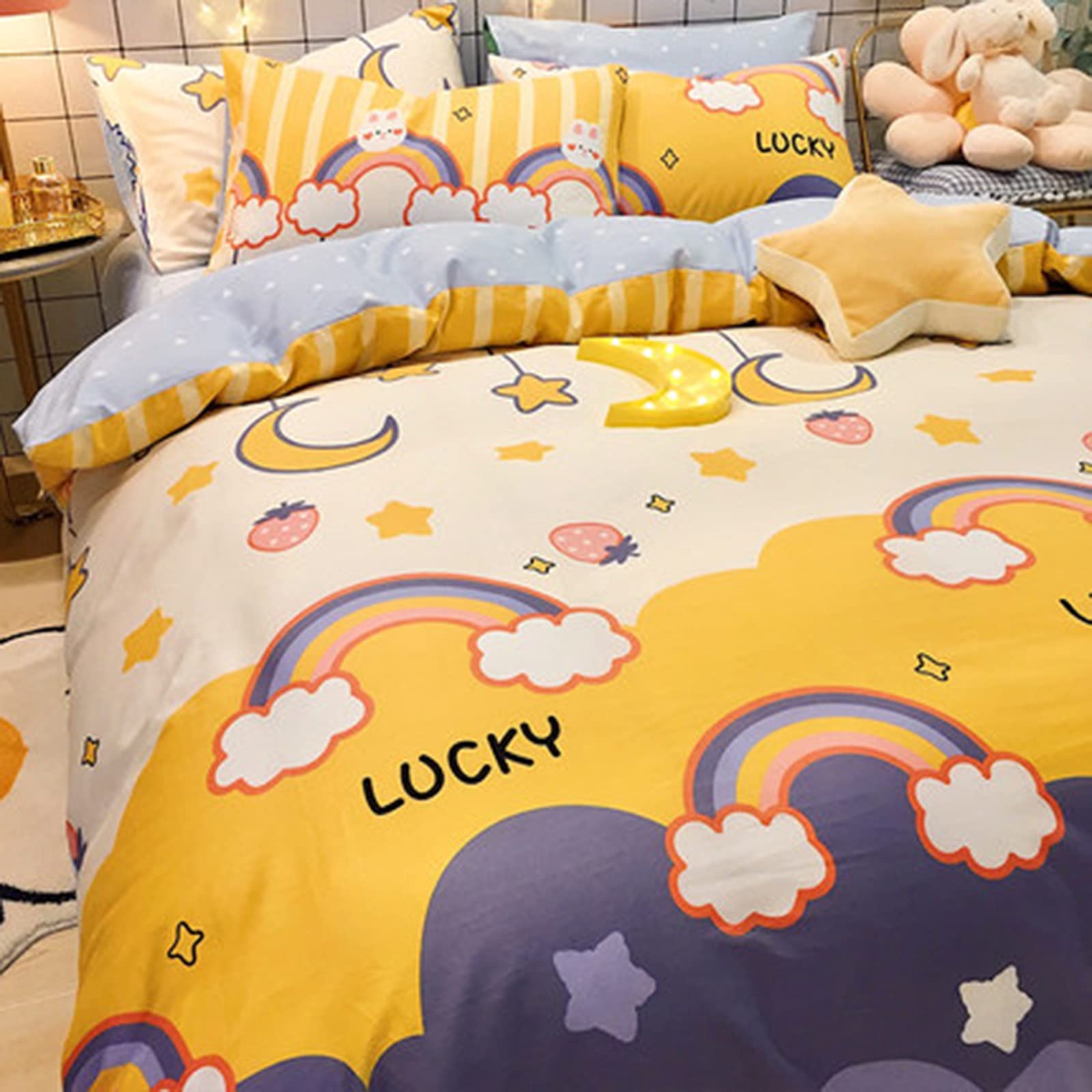 Housse de couette dessin animé pour la chambre de fille, parure été en coton doux couleur B 1.5M