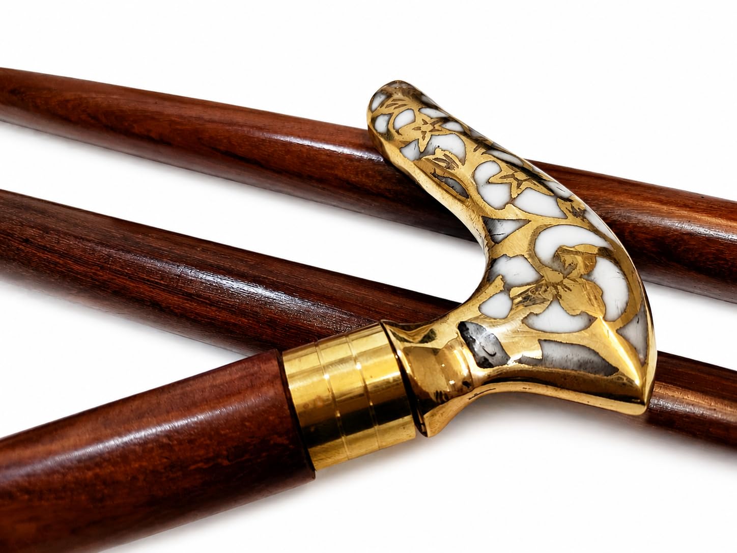 Antique Designer Derby Brass Handle Wooden Walking Stick Cane 3 Fold Walking Stick Cane Ideal Gift for Men, Women and Parents (White)-image-43