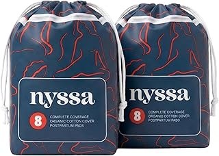 Nyssa Postpartum Pads - Ultra-Absorbent Organic Cotton, 16” Long, Extra-Wide | Gentle for Sensitive Skin (2 Pack, 16 Pads Total)