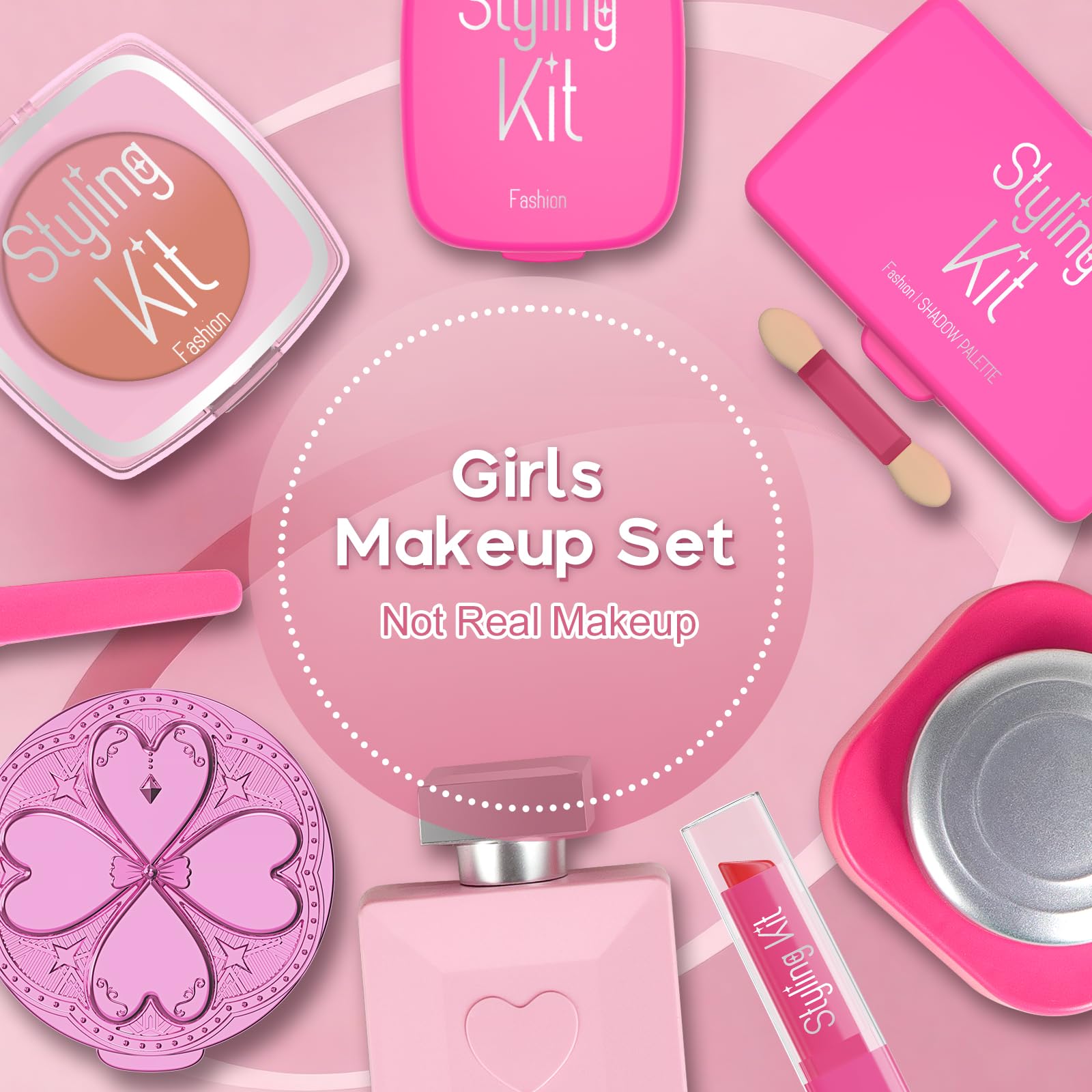 Vattikam Kids Make Up Set, Pretend Play Make Up Toy for Little Girl 3+ Years Old, Non-Toxic Fake Cosmetics with Lipstick - Image 2