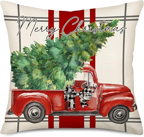 Asamour Fundas de almohada decorativas rojas de 18 x 18 pulgadas, decoración navideña de invierno, vacaciones, casa de campo, decoración de almohada