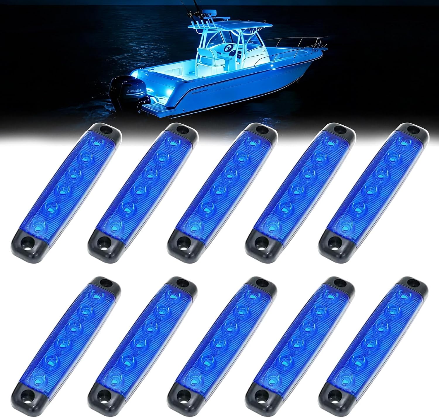 Boat Interior Lights, 12V LED Marine Lights (10 Pcs Blue) | Waterproof Interior Boat Lights for Night Fishing, 12V Blue LED Courtesy Lights Deck Lights for Pontoon, Yacht, Cockpit