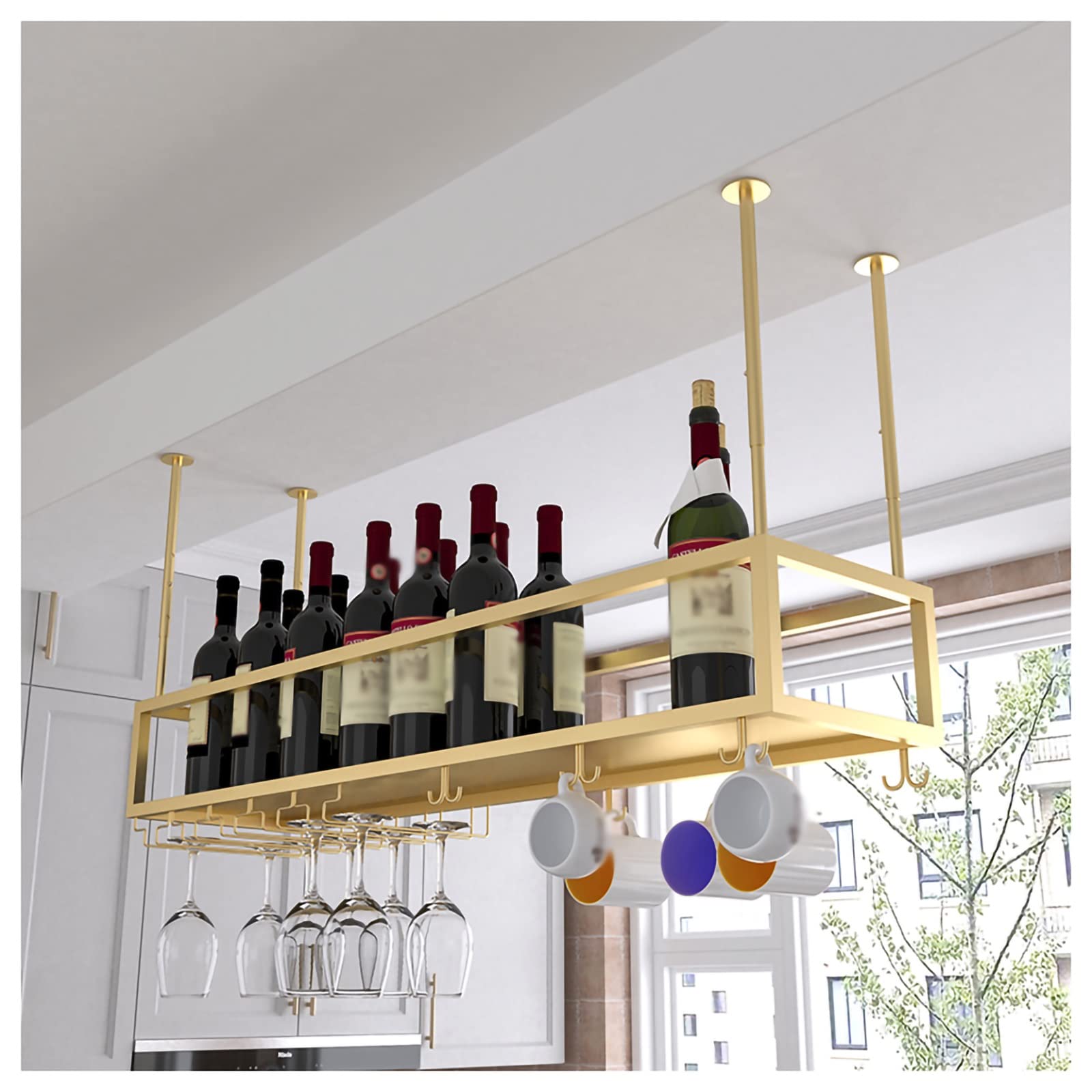 Casier à vin suspendu réglable pour bar de salon et cuisine or
