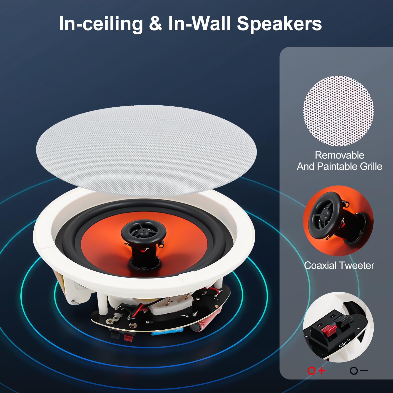 STUDIOFINIX Enceintes Bluetooth de plafond de 16,5 cm, système d'enceintes filaires encastrées de 600 W, idéal pour home cinéma, salon, bureau, kichten, salle d'étude, cave, terrasse couverte et
