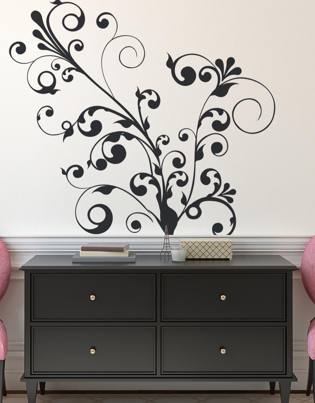 Stickerbrand Swirl Floral Curves Wall Art Decal Sticker. Big Size 75in Tall X 65in Wide