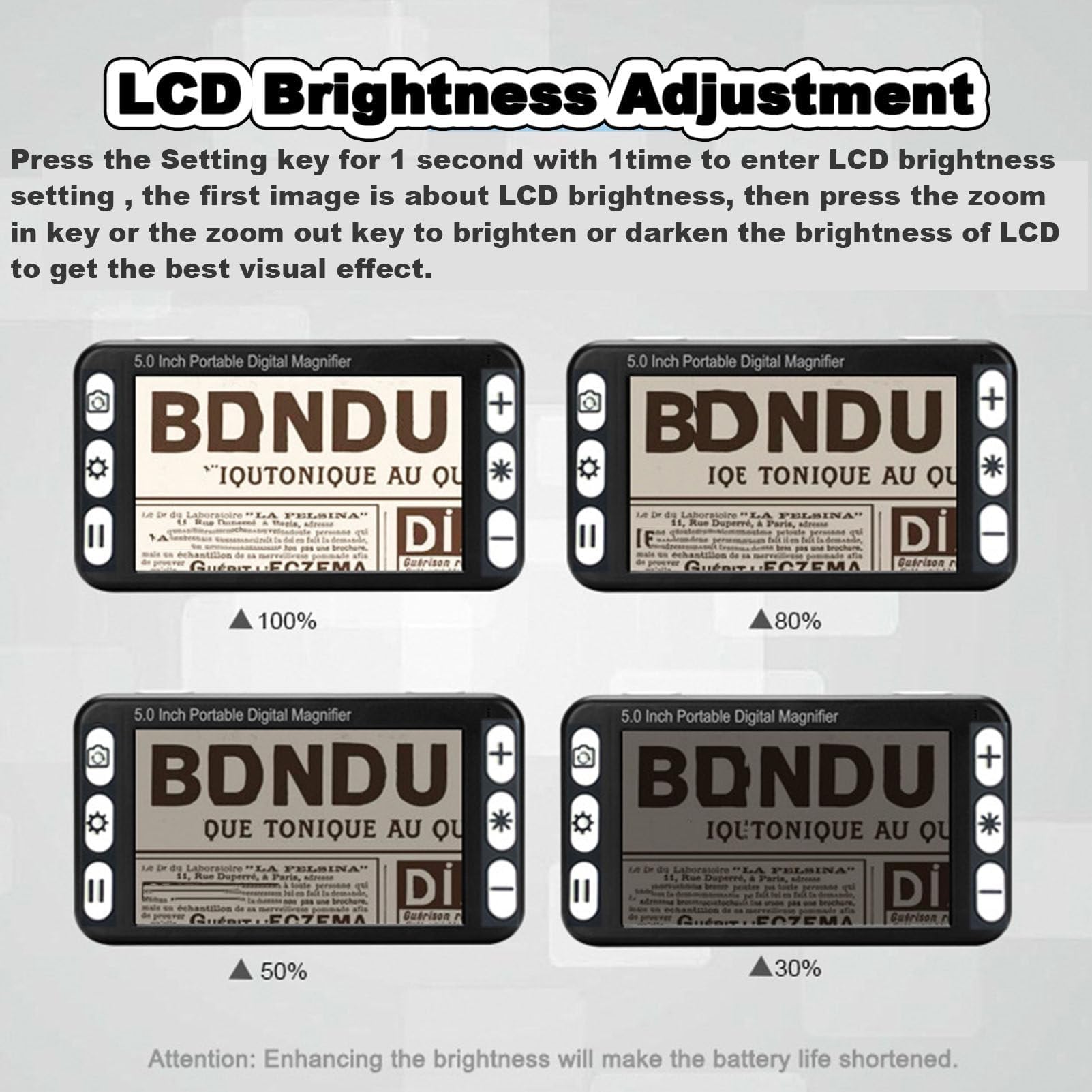 Loupe Numérique Portative, Aide À La Lecture Électronique De 5 Pouces, Zoom 2-48X, 26 Modes De Couleur, Réglage De La Luminosité De L'écran LCD, Prise En Charge De La Carte Mémoire, Images Figées