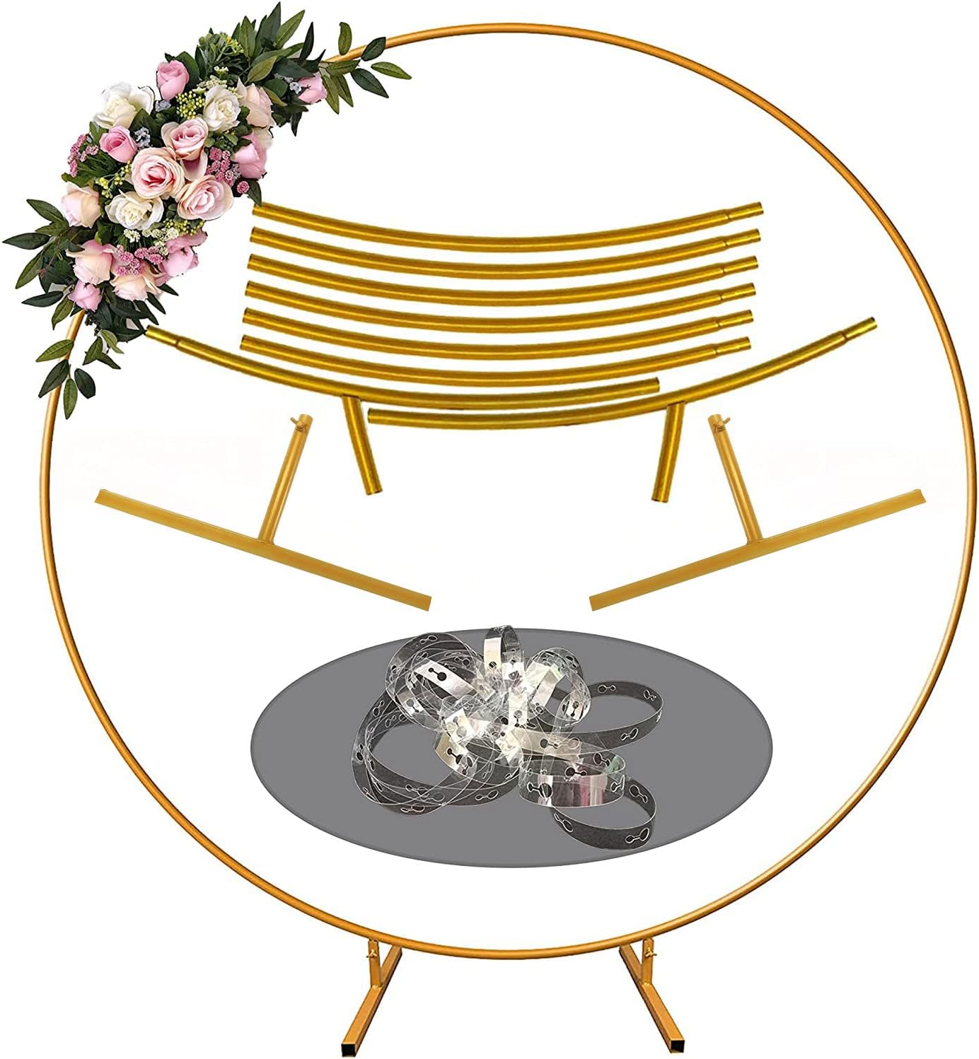LXWSLGJ Circle Wedding Arch 6.56ft, Golden Metal Arch, Round Backdrop Stand for