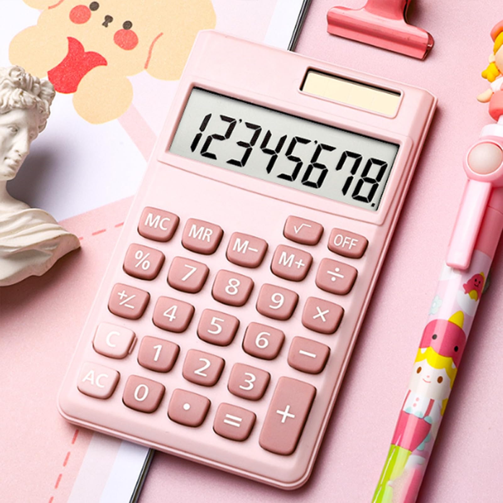 Yunuuuoa Mini Solar Powered 8-Digit Calculator Portable Multifunctional Office Desktop Basic Math Tool With Large Display - View #8