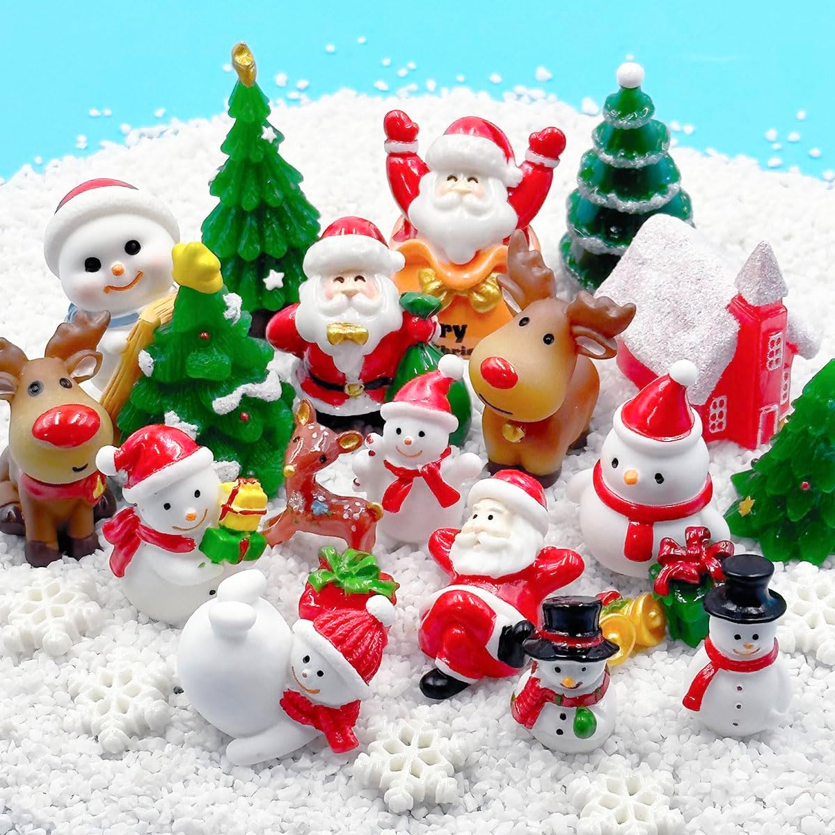 Christmas Miniature Figurines, 25Pcs Winter Mini Resin Animal Figurines Tiny Resin Santa Claus Snowman Elk Figures Model Ornaments for DIY Crafts Xmas Fairy Garden Landscape Snow Globes Home Decor - Image 2