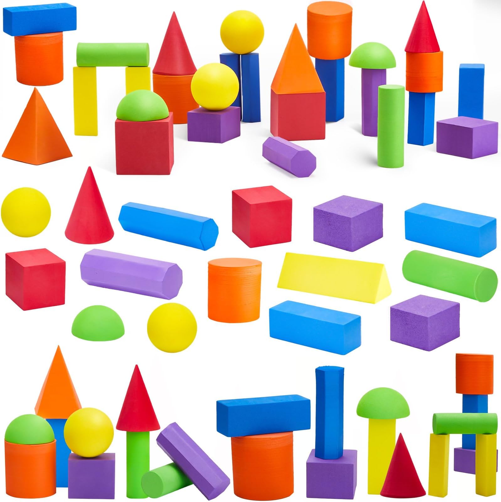 Wettarn 24 Pack 3D Shapes for Teaching Foam Geometric Solid Blocks Kids Math Manipulatives Multicolor Learning Toys Geometry Games for Preschool Elementary Kindergarten Home School Supplies, 12 Shape