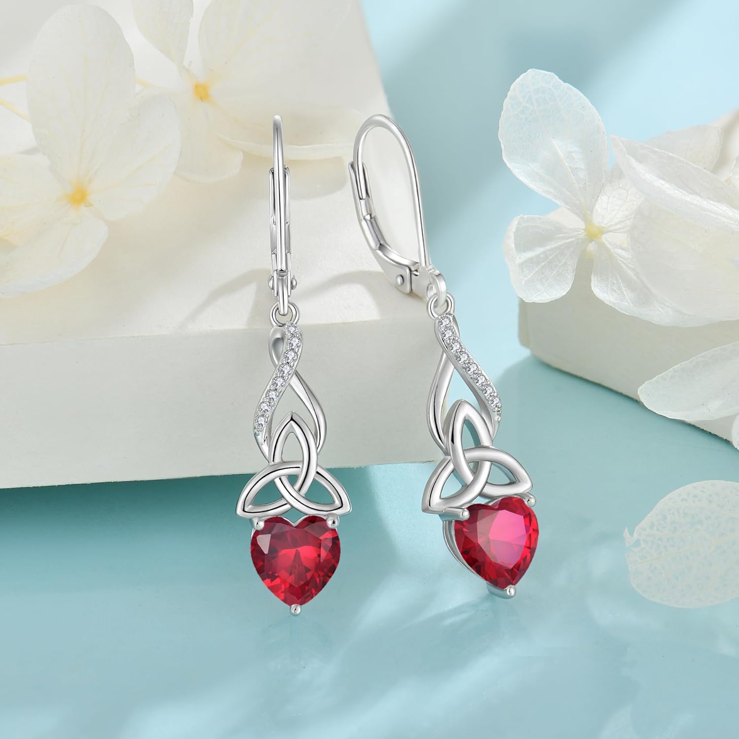 Infinity Celtic Knot Earrings for Women 925 Sterling Silver Dangle Drop Leverback Earirngs with Birthstone Irish Good Luck Jewelry Gifts for Her - Image 4