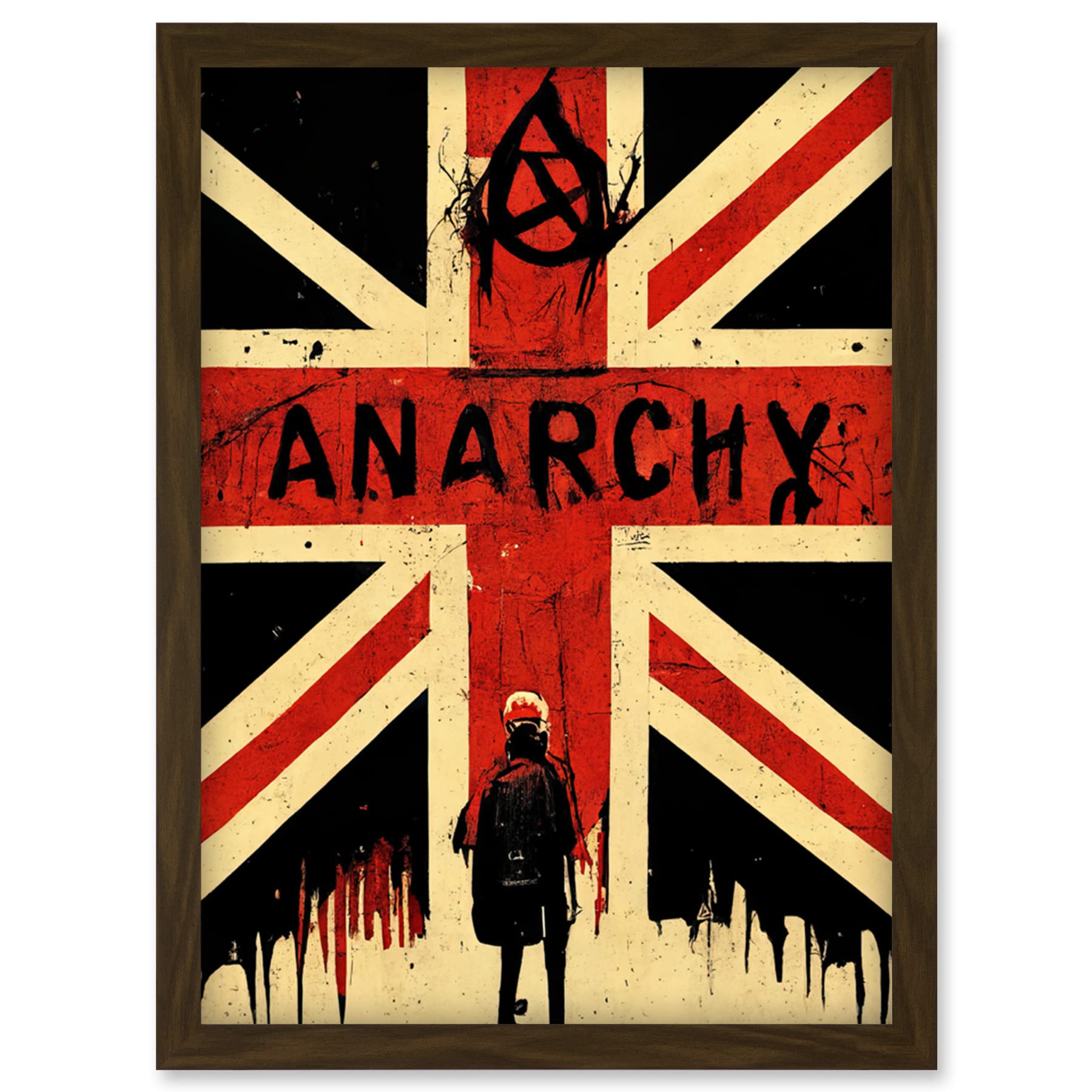 Artery8 Framed Wall Art Print - Civil Unrest Punk Rioting UK Houses Parliament Riot Artwork - Brown