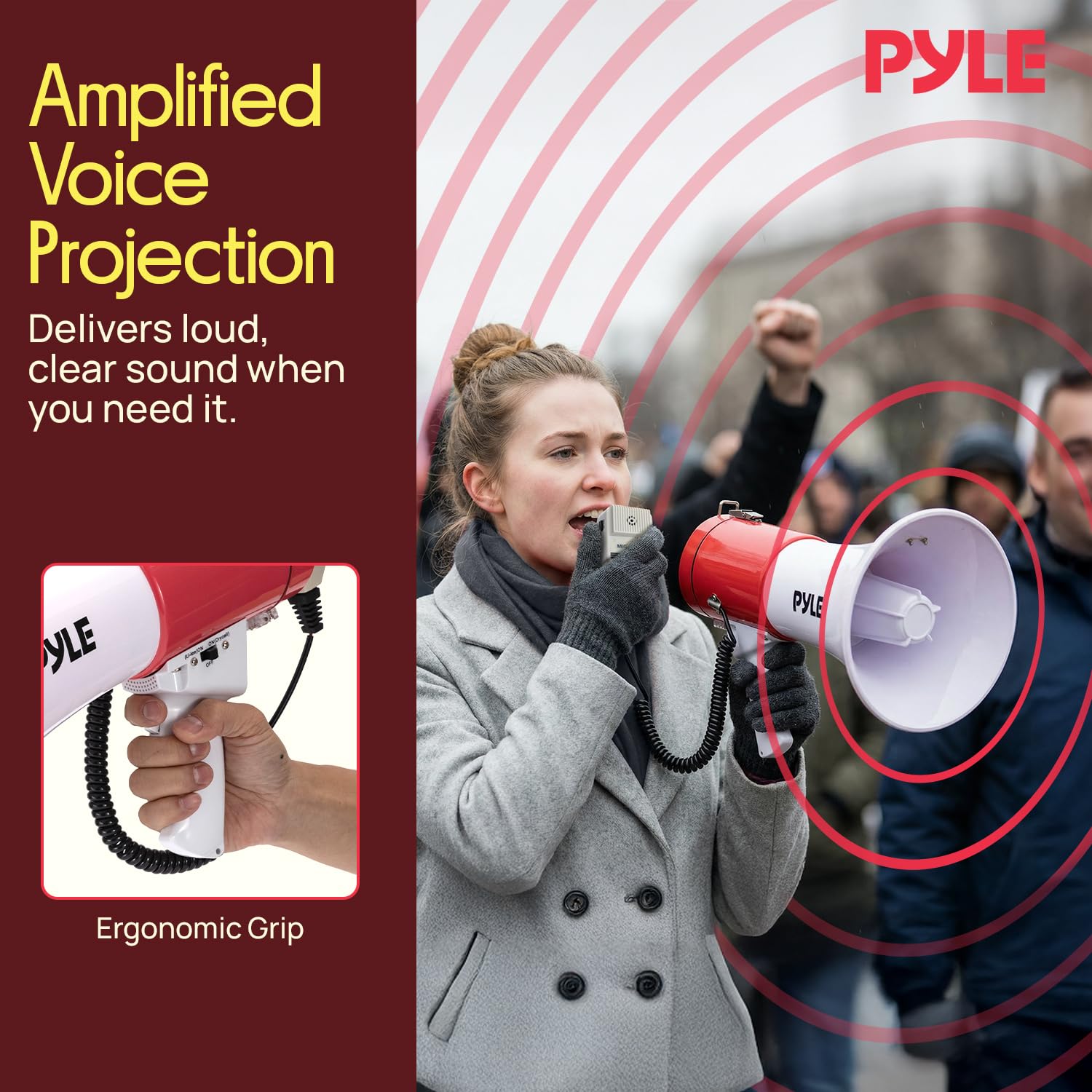 Portable Megaphone Speaker PA Bullhorn - Built-in Siren, 50W Adjustable Volume Control & 1200 Yard Range - Ideal for Any Outdoor Sports, Cheerleading Fans & Coaches or for Safety Drills - Pyle PMP52BT