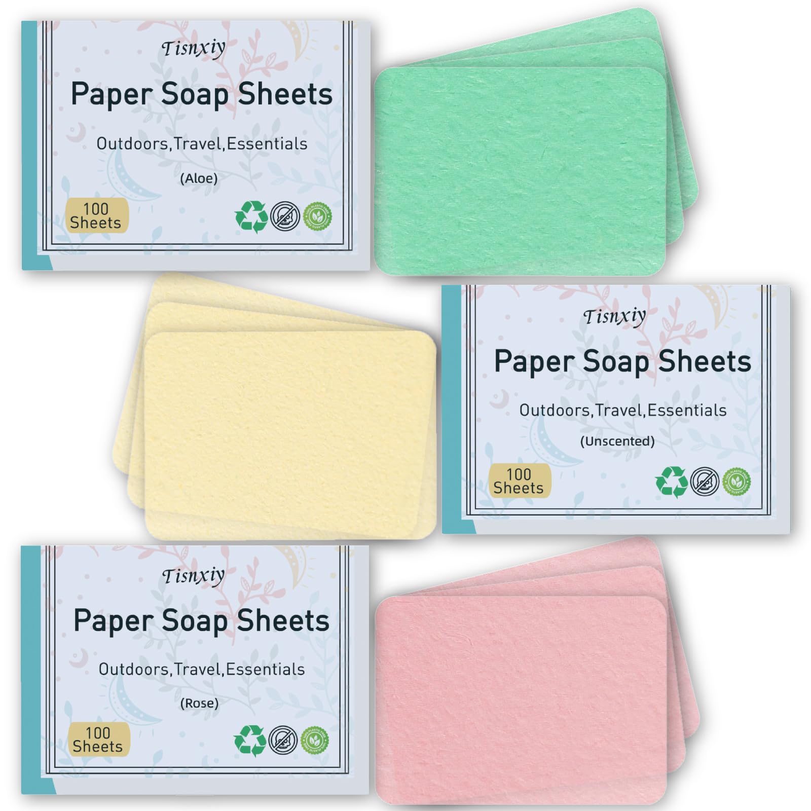 Tisnxiy Paper Soap Sheets for Hand Washing - (300 Sheets) Portable Dissolvable Mini Travel Soap for Camping, Hiking, Outdoor Adventures - Large Size