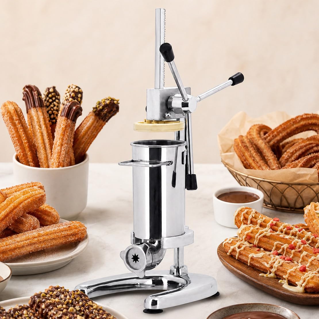 Macchina per Churros Commerciale in Acciaio Inox, Spremichurros capacità 5l per Panifici E Caffetterie, Attrezzatura per Snack Multifunzione 2L