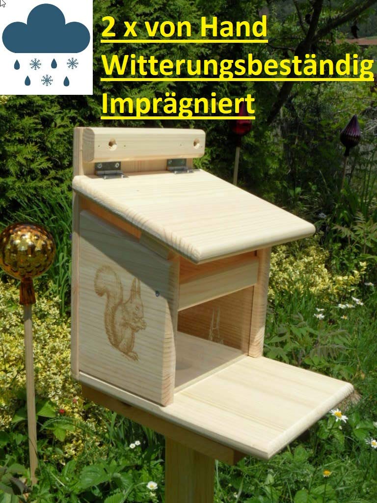 XXXL Echhörnchen Kobel/Futterhaus aus hochwertigem Vollholz, hochwertig Imprägniert, deutsches Qualitätsprodukt von Hand gefertigt im Bayerischen Wald (Premium Futterhaus imprägniert)