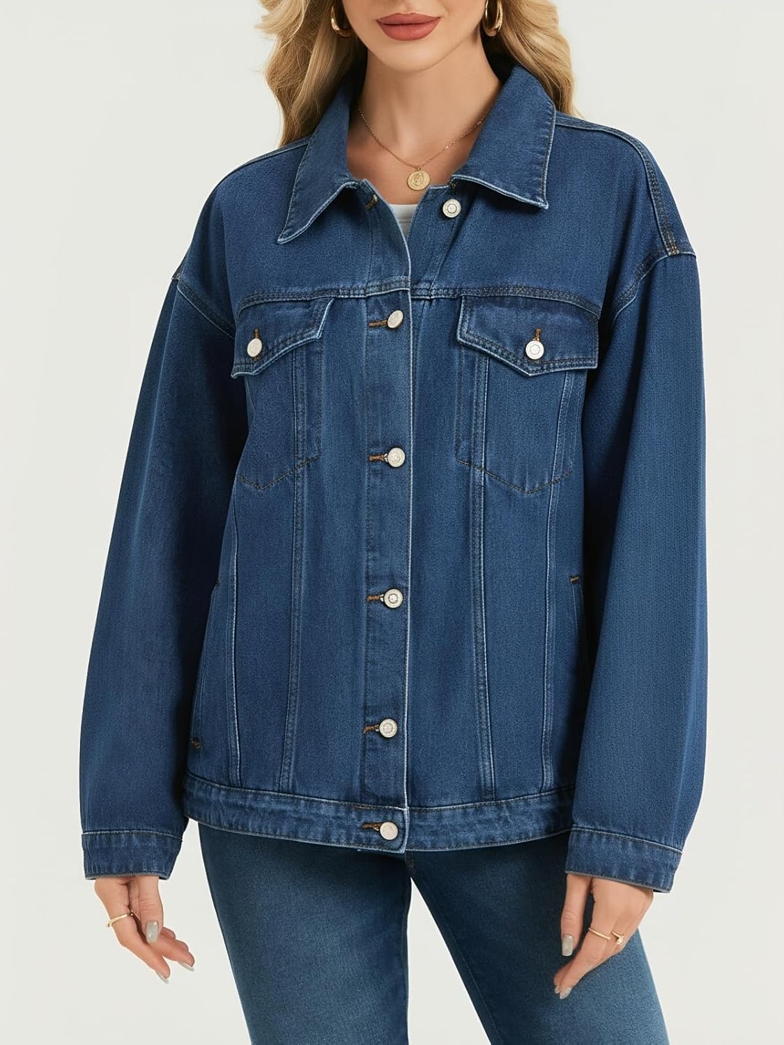 LifeShe Oversized Jean Jacket for Women Trendy Spring Boyfriend Denim Jackets Loose Shacket Coats 2026 - Image 5