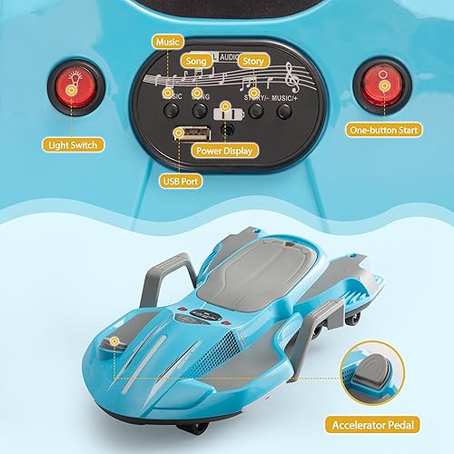 Miniatura 7 de TOBBI Go Kart eléctrico de 18 V para niños de 3 años en adelante, con asas, juguete para montar en el coche, oscilante antivuelco, carrito de deriva