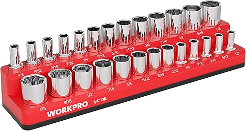 WORKPRO Organizador magnético para llaves de vaso, portavasos SAE de 14 pulgadas, bandejas para llaves de vaso con capacidad para 26 piezas de
