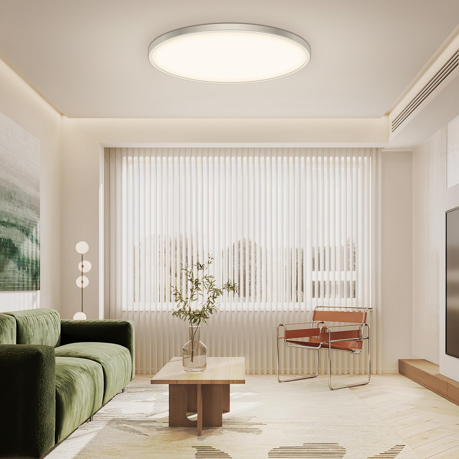 Ø50cm Deckenleuchte, 48W deckenlampe led mit Fernbedienung Dimmbar 3000K-6500K, 4800Lumen Modern Deckenlampe Wohnzimmer Ultra Dünn 2.1CM für Schlafzimmer Badezimmer küche