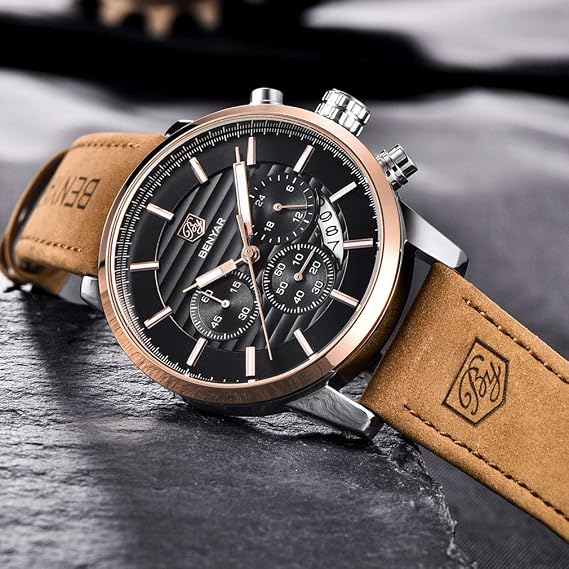 BENYAR Mens Watches Analog Quartz Chronograph Waterproof Watch for Men | Fashion Business Work Casual Sport Wrist Watches for Men Luminous Designer Dress Watch Calendar Elegant Gifts for Men