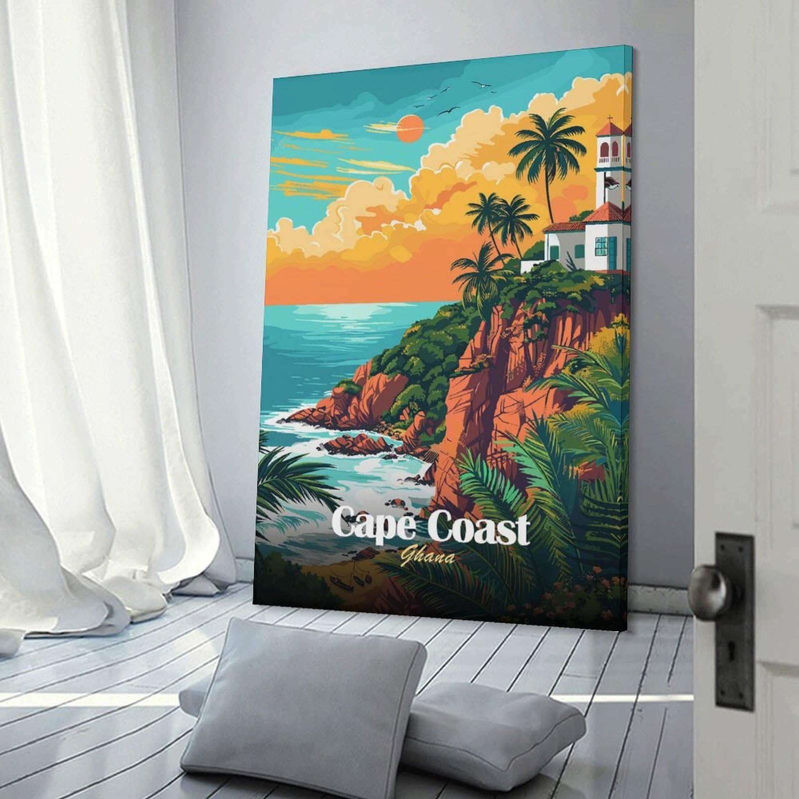 Junmoney Decorative Wall Artwork Cape Coast Ghana Travel, 08x12inch(20x30cm), for Lounge, Bedroom Or Personal Spaces, Gift Idea for Housewarming And Birthdays