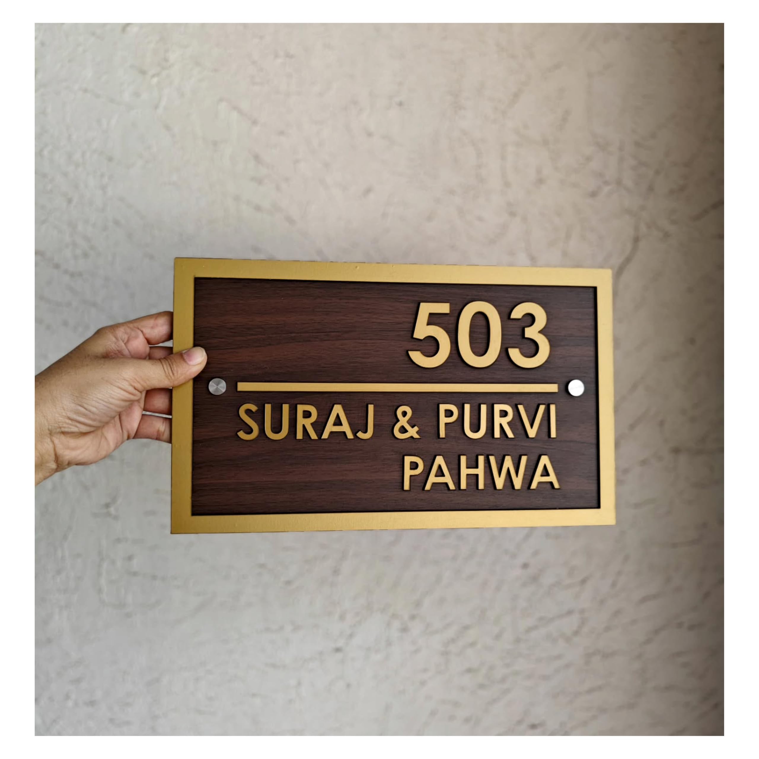 Personalized Waterproof Luxury Door Name Plates for Home Entrance (15x30 Cm) with 3D Embossed Letters- Ideal for Home, Office and Outdoor Entrances With Stainless Steel Screws | Door name plates — Amazon image 3