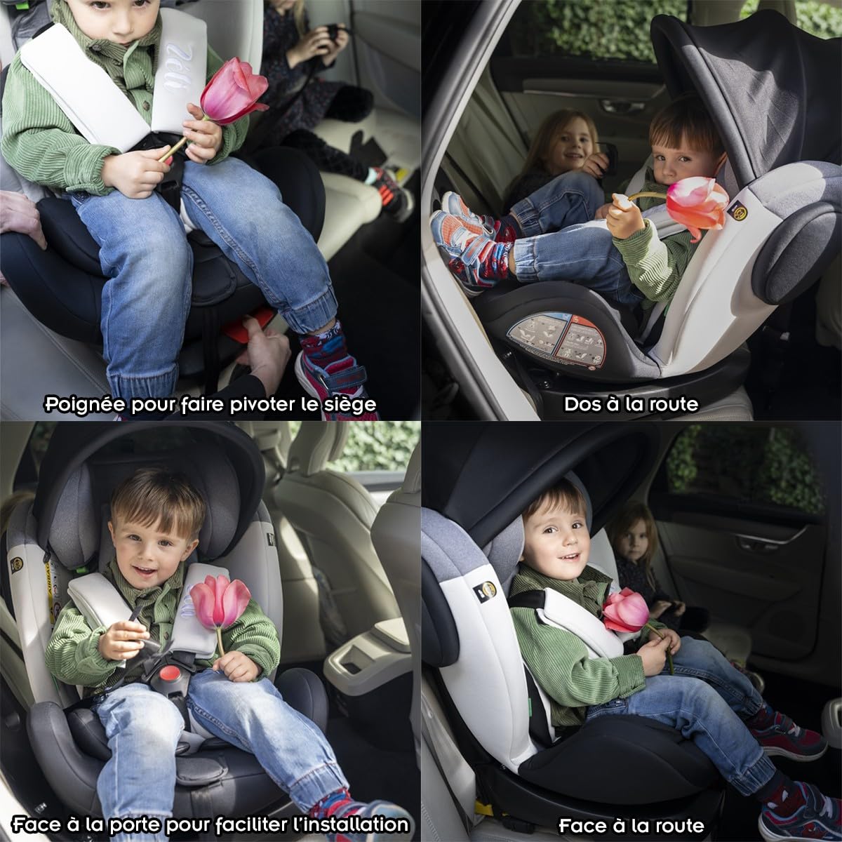 Siège-auto Pivotant 360° ZELI - i-Size Évolutif 40 à 150 cm (0-36 kg) - Isofix & Top Tether Noir avec canopy