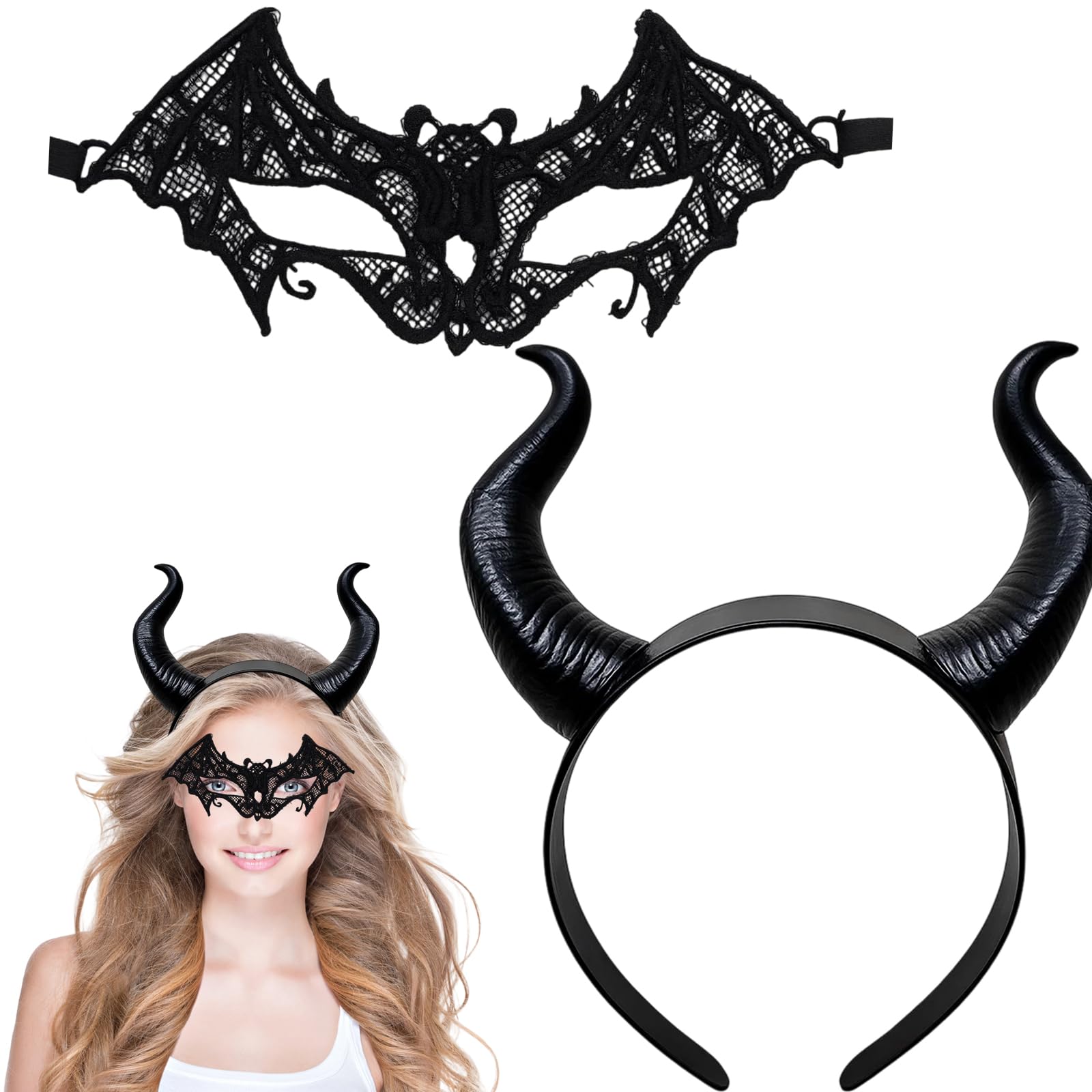 Devil Horns Headband with Eye Mask