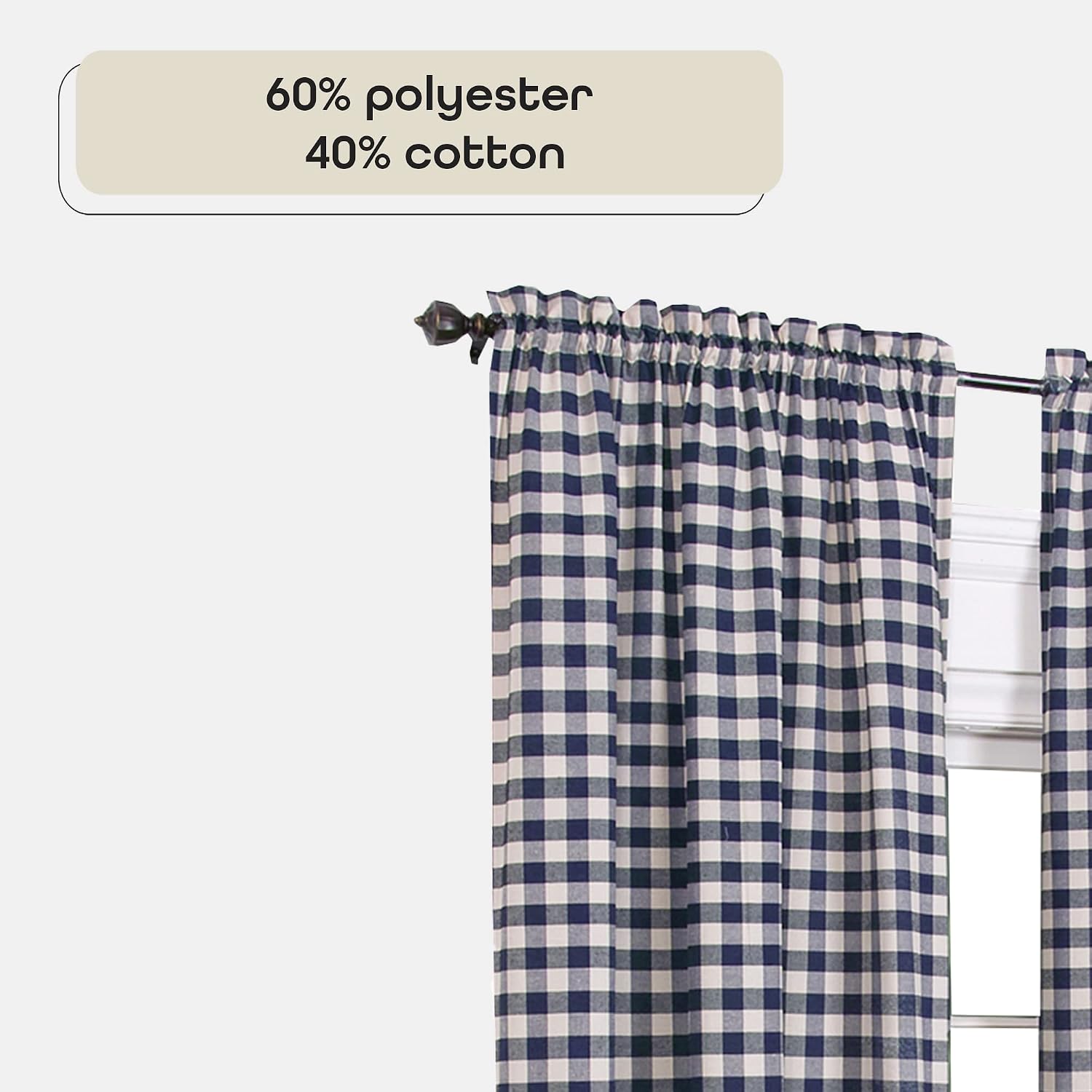 ACHIM Buffalo Check Panel Window Curtain - 42 Inch Width, 63 Inch Length - Navy & Ivory Plaid - Light Filtering Farmhouse Country Drapes for Bedroom Living & Dining Room Home Decor