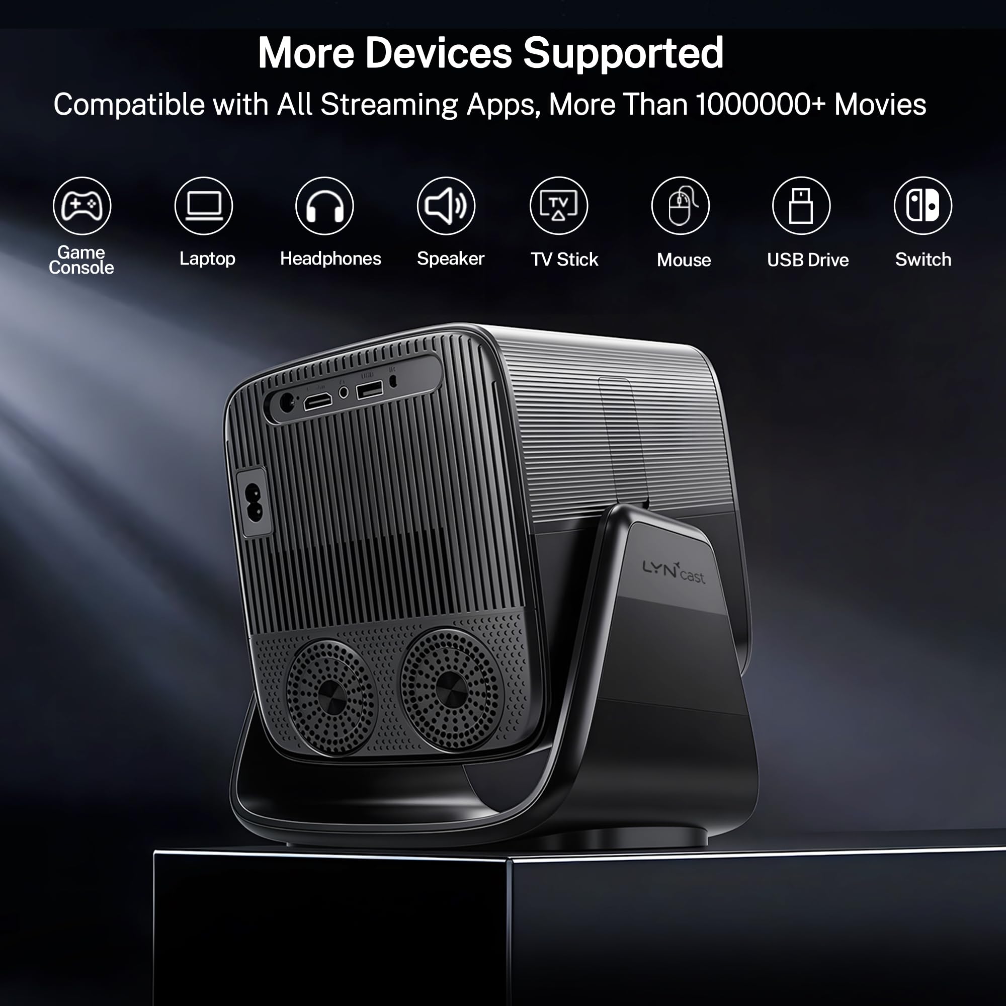 Proiettore Smart GTV 4K Support 2000 ANSI 1080P Nativo Autofocus AI HDR10 | Proiettore Portatile con Controllo Vocale, Messa a Fuoco Automatica IA, Dolby Audio 36W, Wi-Fi e Bluetooth