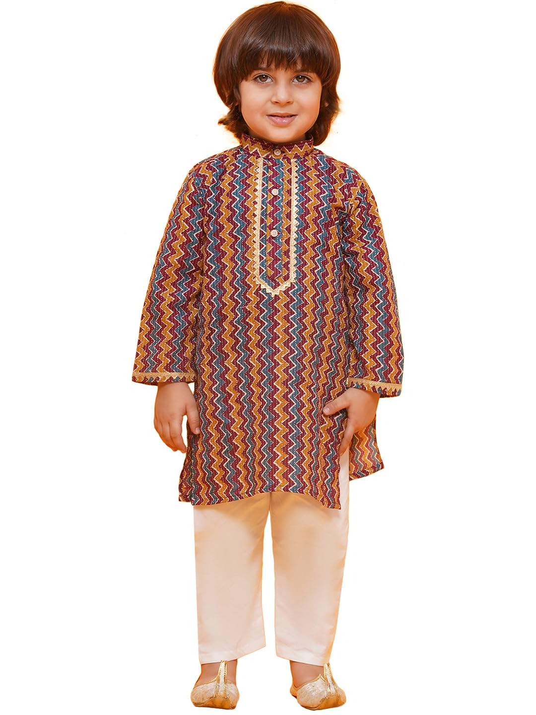 AJ DEZINES Kids Ethnic Wear Pure Cotton Printed Kurta Pajama Set For Boys