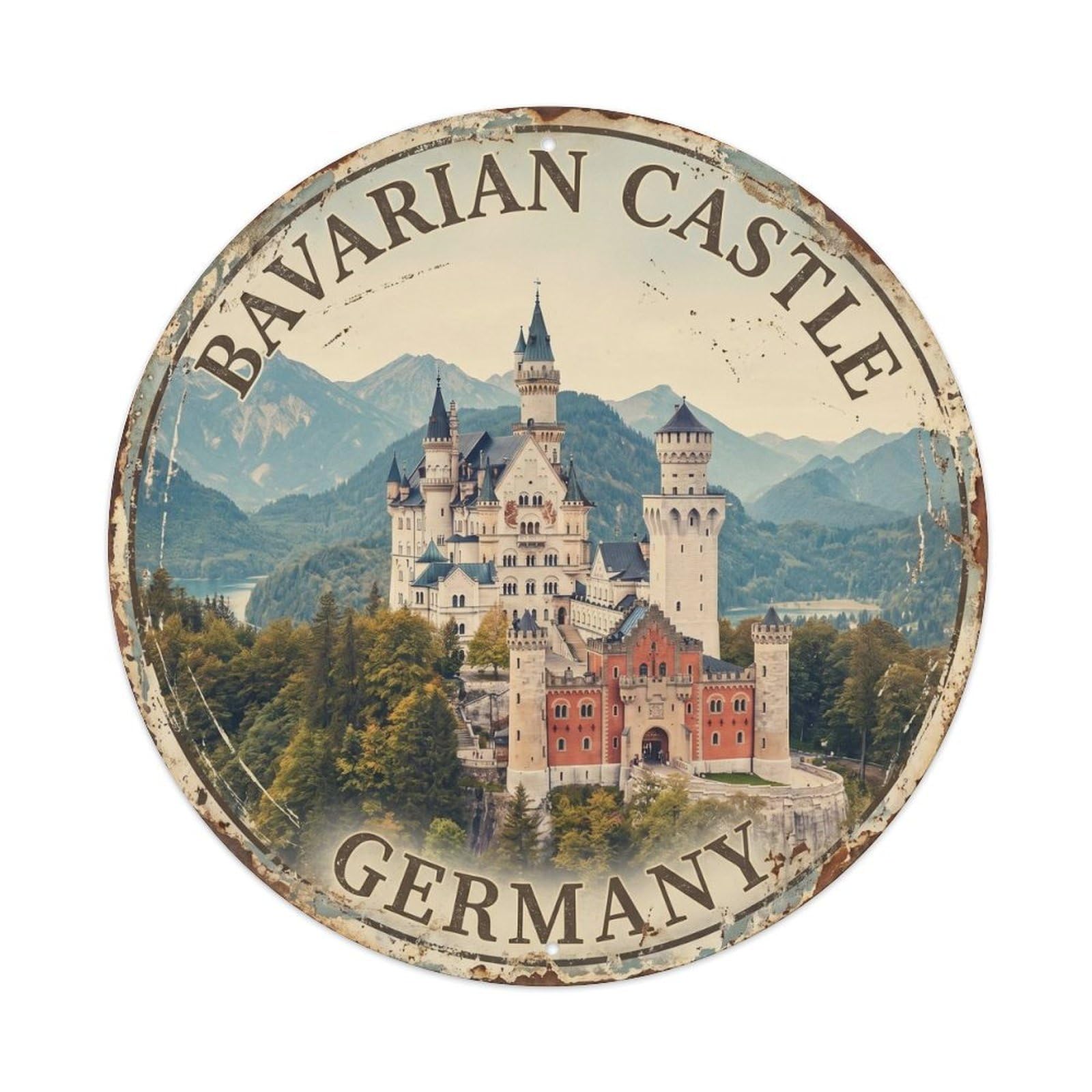 Vintage Travel Bavarian Castle Germany Metal Tin Sign