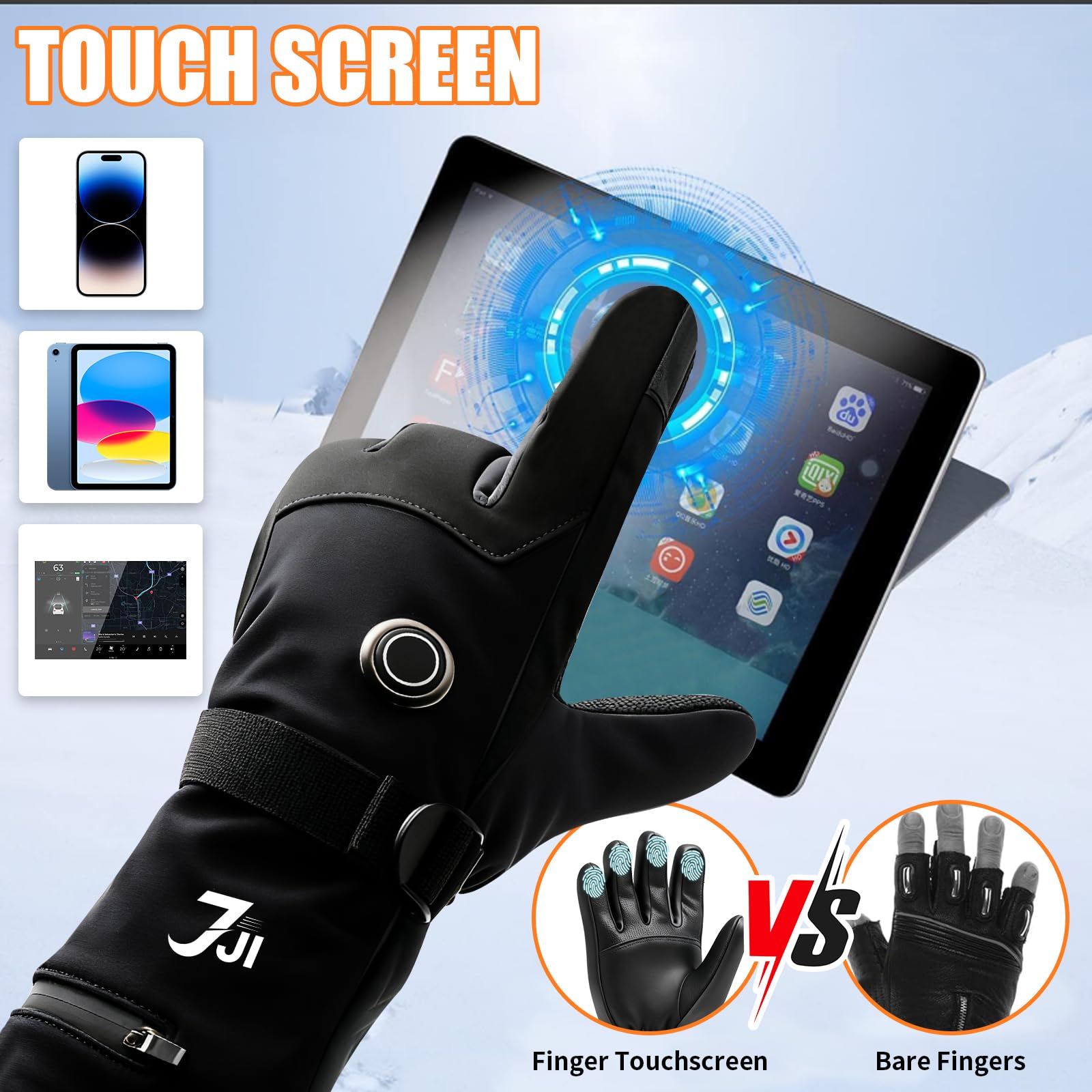 Guanti Riscaldabili, Guanti Elettrici Ricaricabili Uomo Donna, 7,4 V x 3000 mAh Tipo C, Touchscreen Impermeabile, 3 Temperature Regolabili, Invernali da Esterno per Moto, Ciclismo, Sci