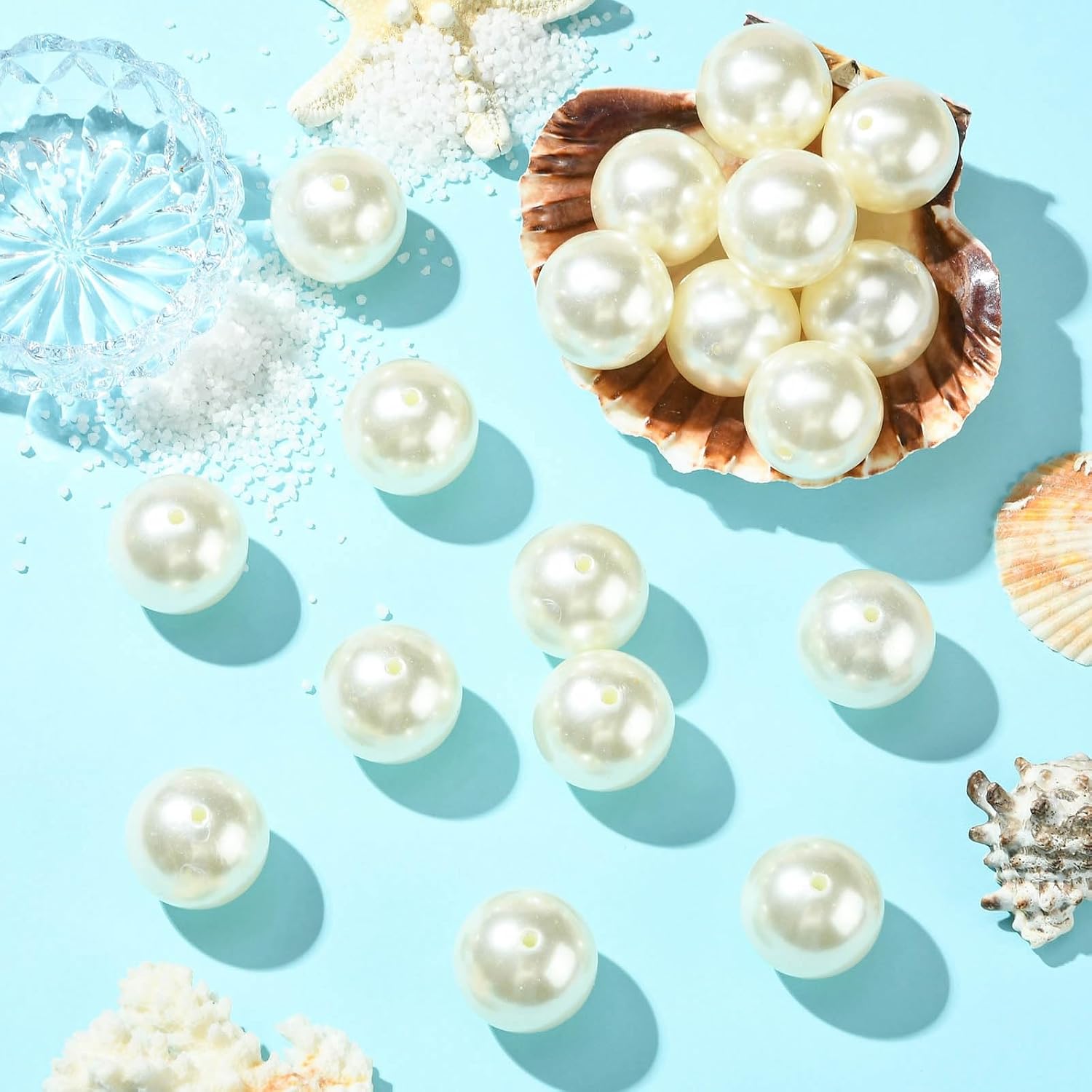 Ornazy 35Pcs Creamy White Imitation Pearl Round Beads 30mm Chunky Acrylic Pearl Beads for Jewelry Making Necklace Crafts