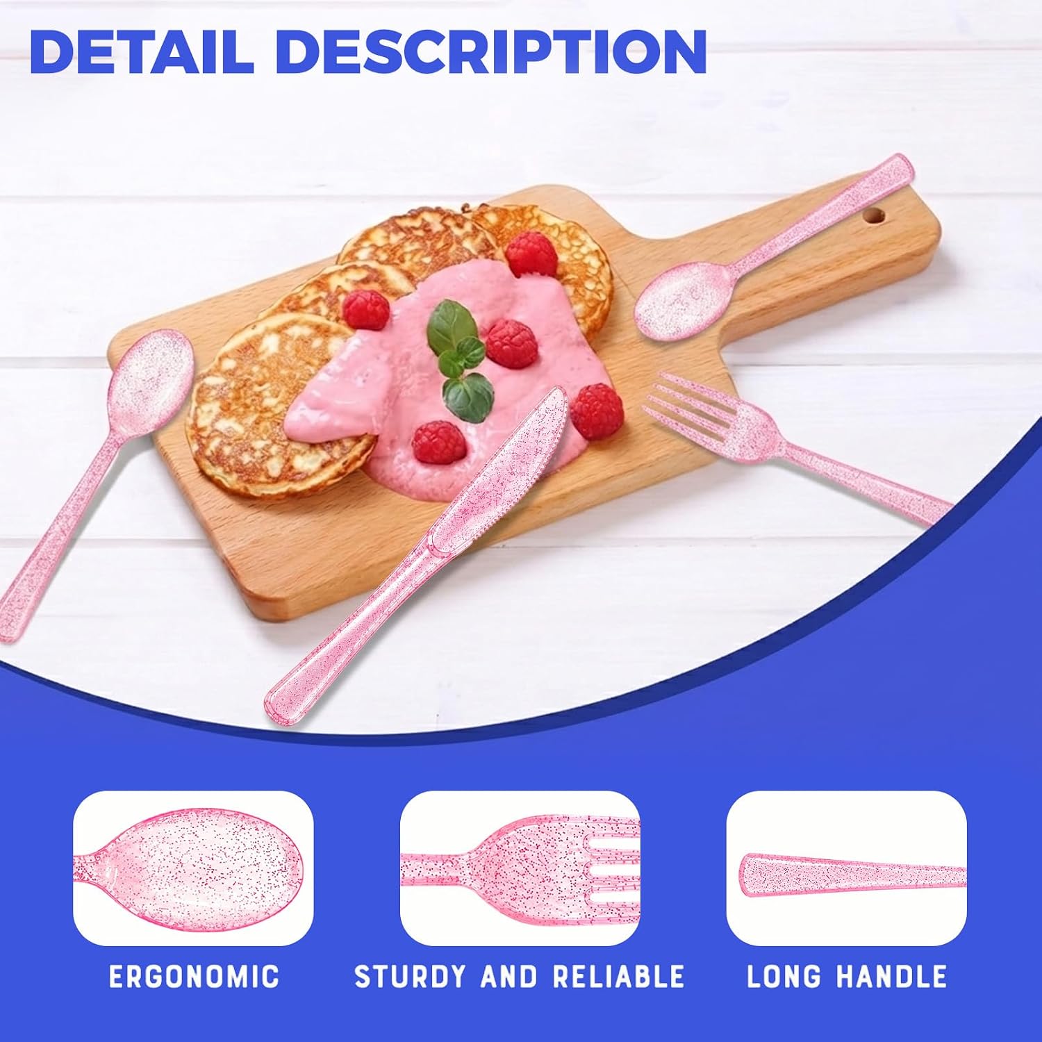75 Pack Clear Pink Glitter Disposable Plastic Silverware Set