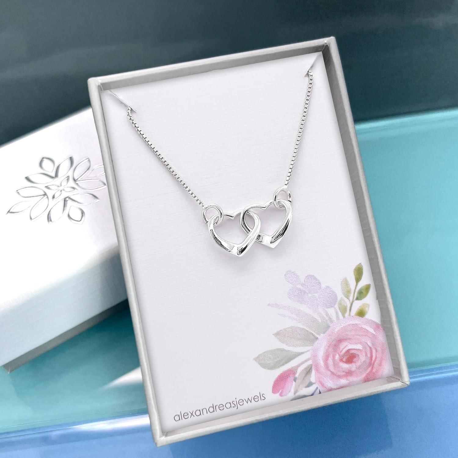 mother daughter necklace sterling silver shown as gift ready