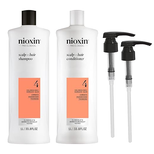 Nioxin System 4 Shampoo & Conditioner Prepack, For Color Treated Hair with Progressed Thinning, Pumps Included, 33.8 fl oz
