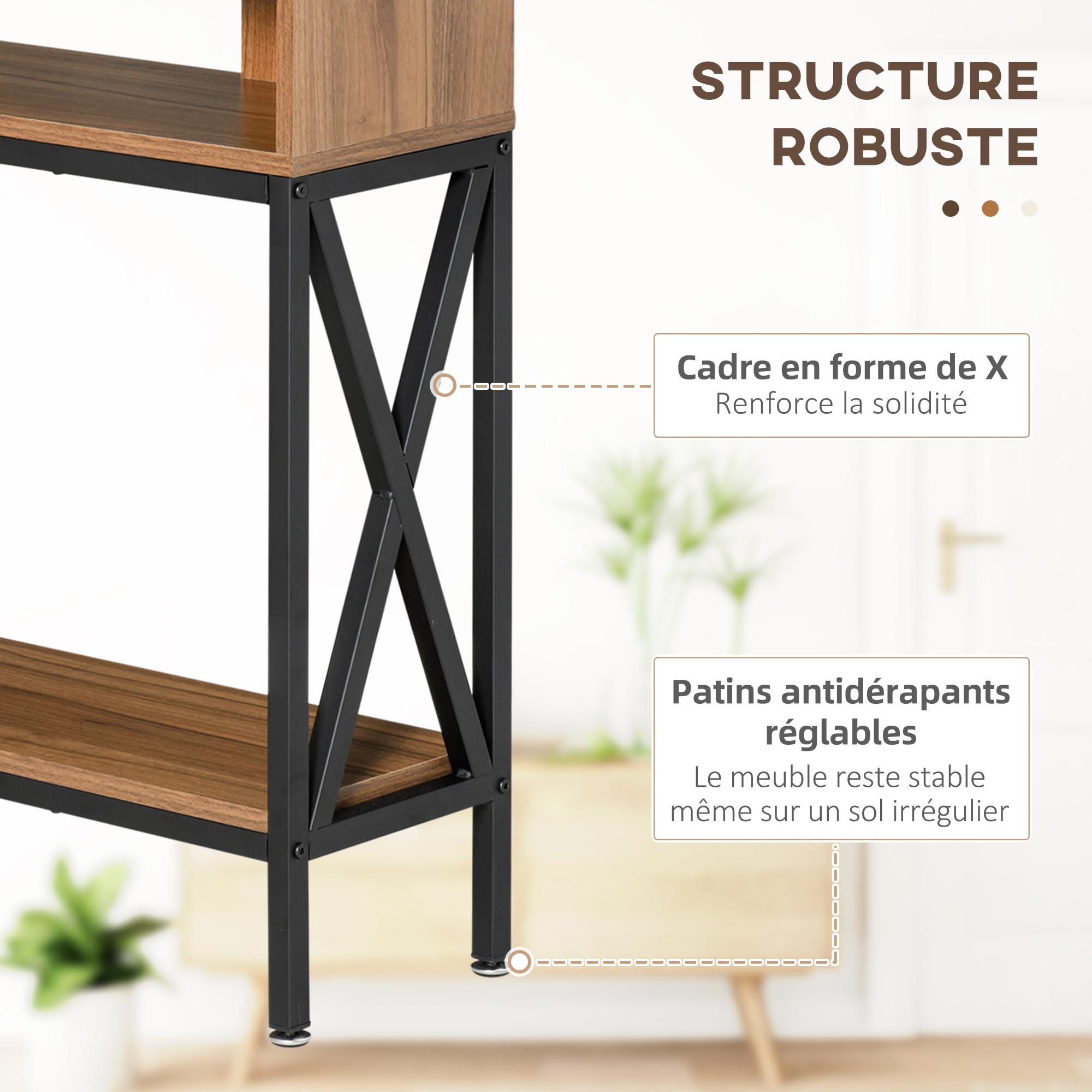 HOMCOM Table Console Table d'Entrée Industriel 120x23,5x75 cm Bois Noyer | Multi-rangements