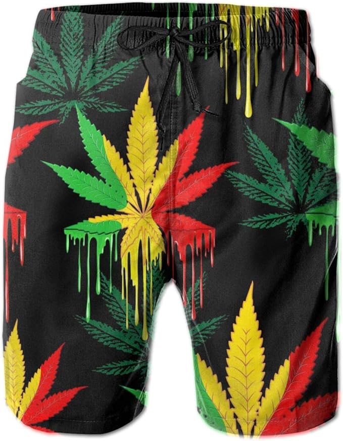 Reggae Rasta Marijuana Leaf Weed Men Quick Dry Pants Adjustable
