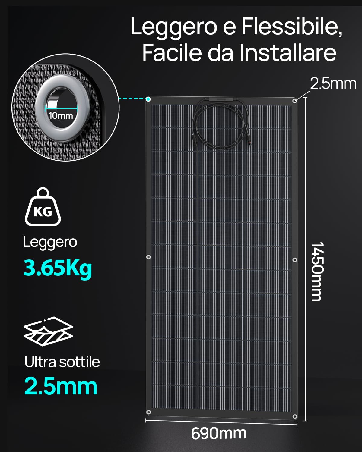 ECO-WORTHY Pannello Solare Flessibile da 400 W, 18BB Materiale ETFE Monocella 25% Alta Conversione per Balcone, Camper, Roulotte, Barca, Tetto, Campeggio, Casa, Yacht, Superfici irregolari