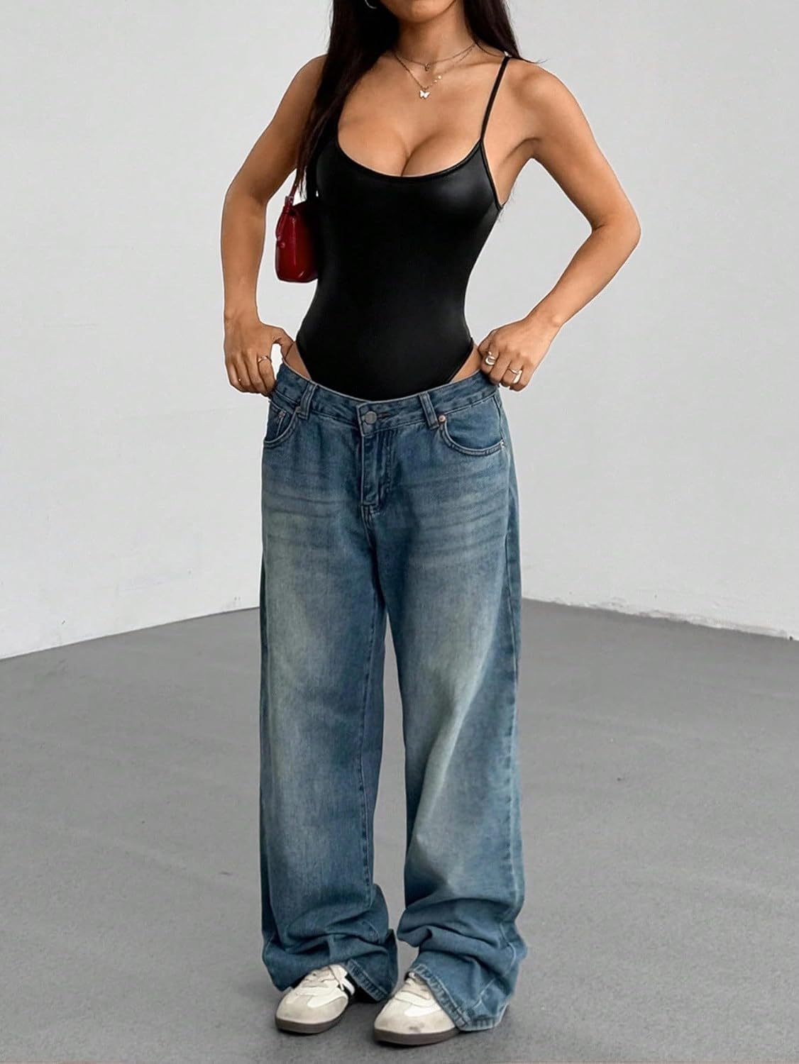 SweatyRocks Women's PU Leather One Piece Spaghetti Strap Corset Bodysuit Scoop Neck Backless Cami Tops - Image 6