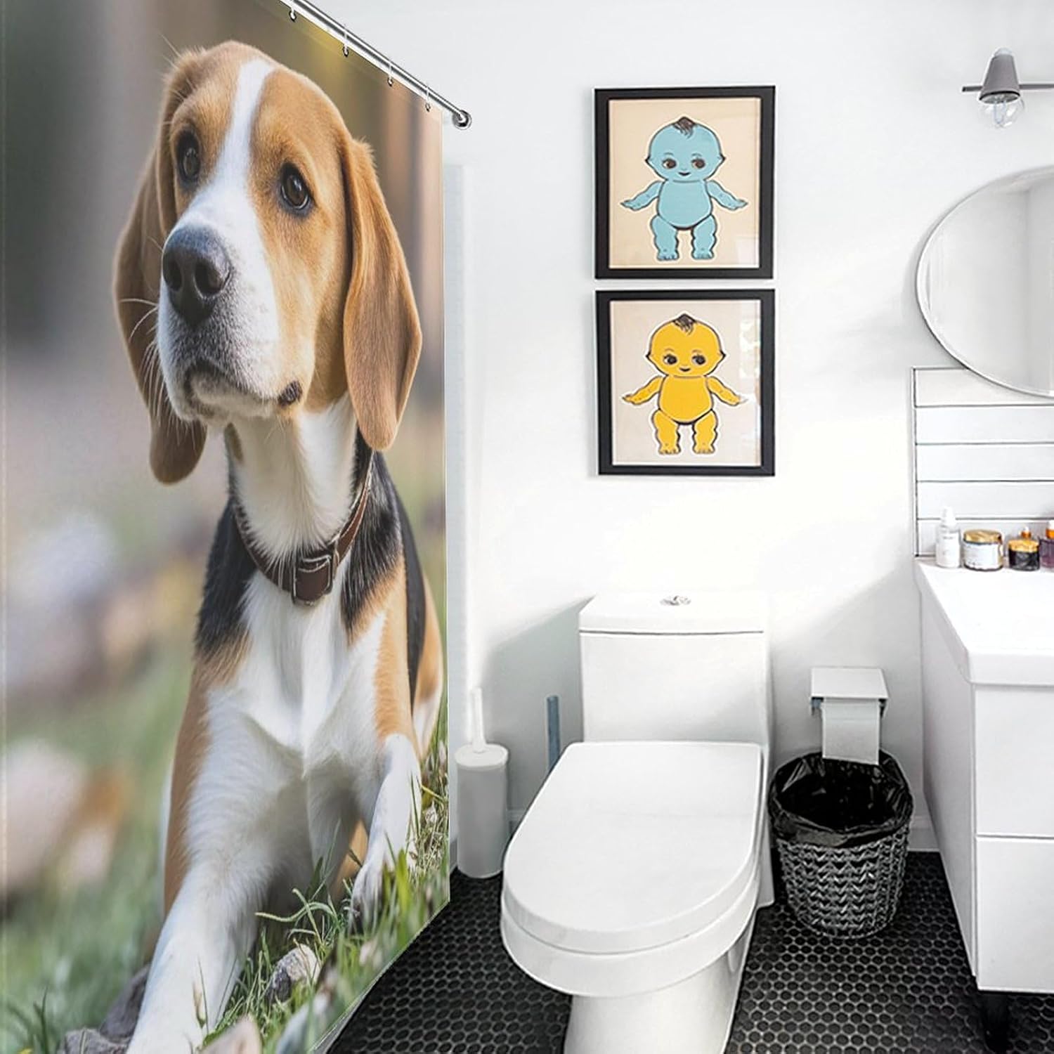Bathroom Shower Curtain 55x72Inch（140x183cm） Waterproof Fabric Shower Curtains with 12 Hooks Ovely Pet Dog Beagle Bath Curtain for Bathtubs Bathroom Decor